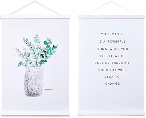 Sanauto B3 Barra magnética para pósteres, de madera, marco para fotos,colgador para obras de arte impresas(Blanco,35cm, 2 paquetes)