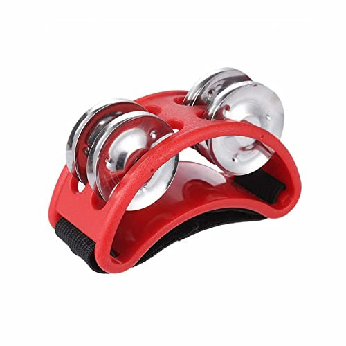 LATRAT Tambourin de pied Foot Tambourllo Drum Foot Jingle Bell, Tambour portable (rouge)