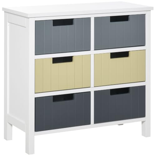 HOMCOM 6-Schubladen-Turm mit Holzplatte Organizer für Schränke | Kommode, Schlafzimmer, Kinderzimmer, Flur