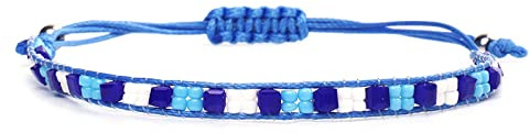 HYXX Bracelet Bresilien, Bracelet De Perles De Verre Multicolore Tissé À La Main Bleu Amitié Bracelets Cheville Réglable Charme Blanc Bracelets De Perles Bracelet Femmes Couple Cadeau