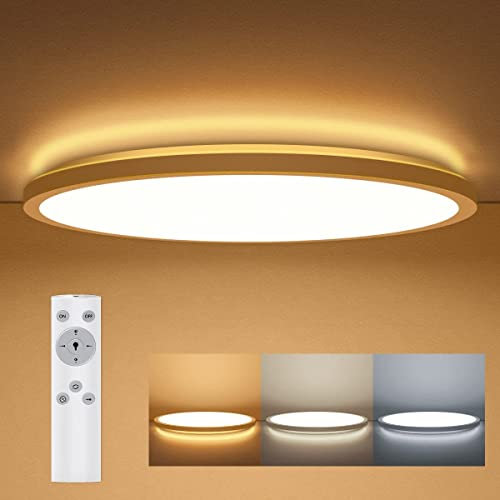 LEDYA LED Deckenleuchte Dimmbar, 24W 2200lm Deckenlampe mit Fernbedienung, 2700K-6500K Warmweiß Naturweiß Kaltweiß Lampe, IP44 Wasserfest für Badezimmer, Wohnzimmer, Balkon, Flur, Küche, Ø420×25mm