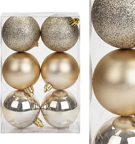 VFM - Champagne Gold 6cm Baubles Assorted (24 Pack) - Christmas Tree Decorations