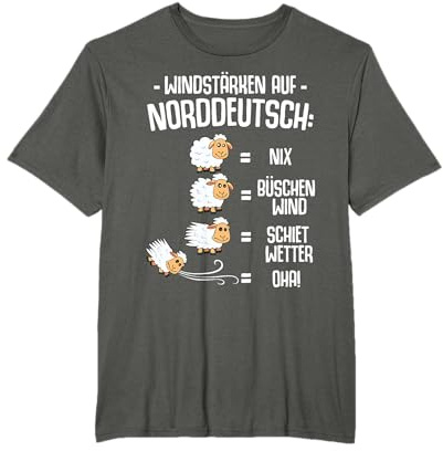 Schafe Windstärke Norddeutsch Worte Barometer Schietwetter T-Shirt