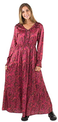 Coline - Robe Longue Hiver cintrée satinée - Couleur : Fushia - Taille : L