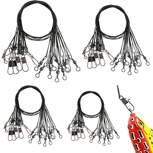 Fantasyon 40Pcs Fishing Wire Trace Leaders Stainless Steel Lure Anti-bite with Swivels and Snaps Heavy Duty Pike Traces for Saltwater Freshwater(15cm,20cm,25cm,30cm), Black