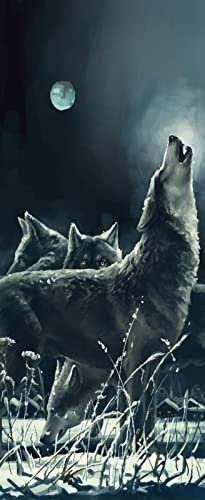 A.Monamour Türtapete Selbstklebend Türfolie Türposter 3D Schwarm Wölfe Die Zur Mond Malerei Heulen Vinyl Folie Türdeko Tapete Wandbild Türaufkleber Türtattoo 95x215cm