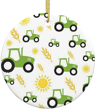 Traktor Farming Runder Weihnachts-Anhänger aus Keramik, Weihnachtsbaumschmuck