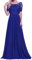 HYEC7 Lace Appliques Mother Dresses Short Sleeves Chiffon Evening Gowns Plus Size Prom Dresses for Mom Royal Blue