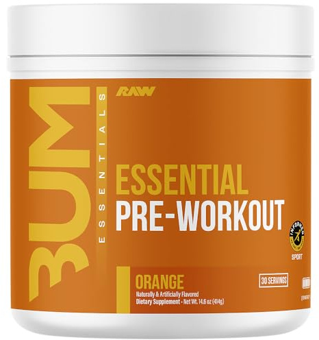 RAW Essential Pre-Workout Powder (Orange) - Chris Bumstead Sports Nutrition Supplement for Men & Women - Preworkout Energy Powder with Caffeine, L-Citrulline, L-Tyrosine, & Beta Alanine Blend