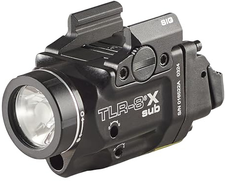 Streamlight 69417 TLR-8 X sub 500-Lumen Rail-Mounted Tactical Weapon Light with Integrated Red Aiming Laser Exclusively for Sig Sauer P365/XL Closed Rail Systems Only, Black