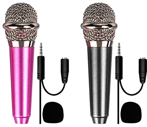 TIMJJG 2 stück Minimikrofone, Minimikrofone zum Singen auf Mobiltelefonen, kleine Karaoke-Mikrofone, tragbare kabelgebundene Mikrofone, Minimikrofone für Mobiltelefone und Laptops