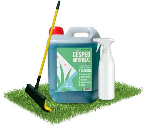 PLANTAWA Pack Limpiador Césped Artificial 2L + Cepillo con Mango + Pulverizador | Limpia Césped Artificial y Setos | Limpieza Profunda y Aroma Fresco para Jardines y Terrazas