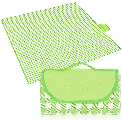 Eucomir Picknickdecke 200 x 200 cm, wasserdichte Picknickdecke, Faltbare Picknickmatte mit Griff, Geeignet für Wandern, Reisen, Camping, Outdoor und Party,Grün und Weiß