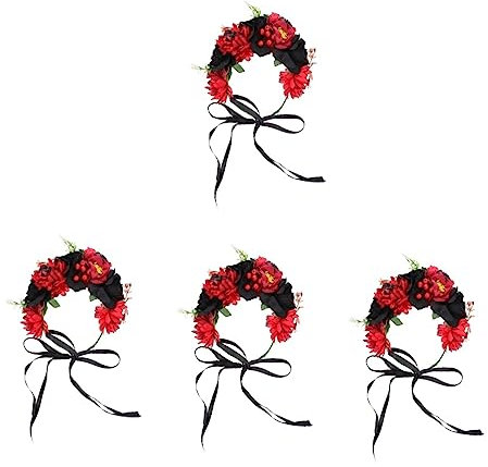 FRCOLOR 4 Stück Halloween-kranz Girlande Weihnachtsdeko Weihnachtskranz Halloween-frisur Blumenkranz Schwarzer Blumenkopfschmuck Gruseliger Kopfschmuck Eisen Rosen Requisiten