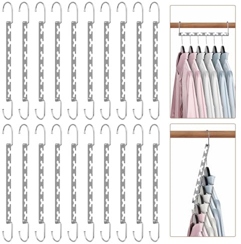 Sindax 20pcs Magical Space Saving Hangers, Stainless Steel Hangers for Clothes, Portable Closet Wardrobe Storage Organiser for Trouser Coat and Suits