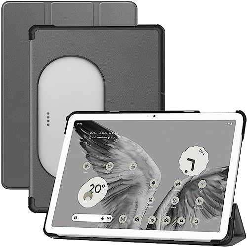 NINKI for Google Pixel Tablet Case Stand 2023, Multi-Angle Viewing, Slim Hard PU Leather Full Protective Kickstand for Google Pixel Tablet Cover Accessories Compatible with Charging Speaker Dock Gray
