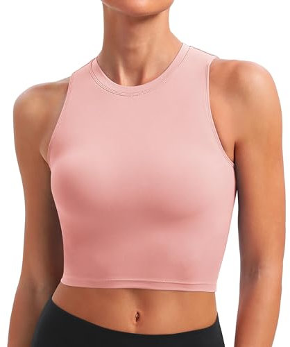 BAYDI Nudi Sport BH Damen ohne Buegel Bustier Abnehmbare Gepolsterte Crop-Tops Hochgeschlossenes Tanktop Yoga Fitness Soft Bra Koralle