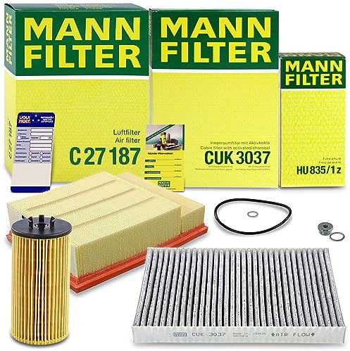MANN-FILTER Inspektionspaket Filterset 1x Ölfilter, 1x Luftfilter, 1x Innenraumfilter, Kompatibel mit AUDI A4 B6 (8E2), A4 B6 Avant (8E5), A4 B6 Cabriolet (8H7), A4 B7 (8EC), A4 B7 Avant (8ED)