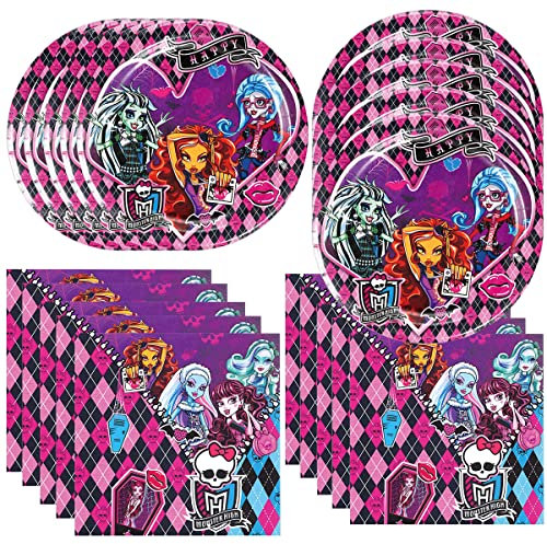 CHAMPBULL Monster-High-Party-Zubehör: 40er-Pack mit 20 Teller und 20 Servietten für die Monster-High-Geburtstagsparty-Dekoration