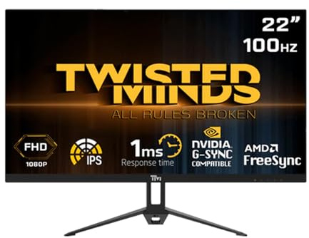 Twisted Minds Monitor da gioco IPS da 22 pollici, risoluzione FHD 1920 x 1080, 100 Hz, frequenza di aggiornamento 16:9, tempo di risposta 1 ms - nero (TM22FHD100IPS)