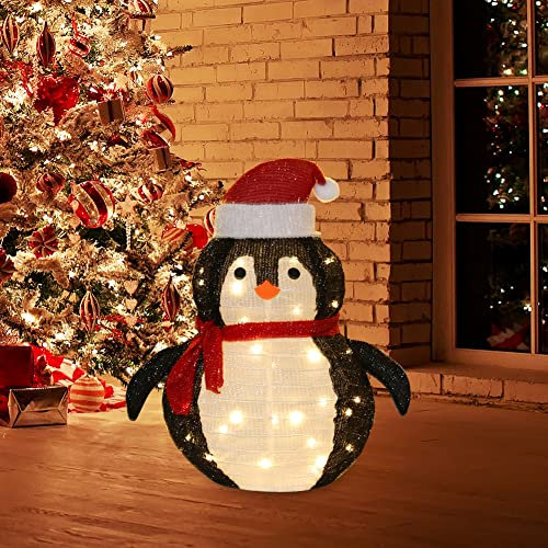 Junerain Weihnachtslichter Figuren leuchtende Weihnachtsdekorationen, IP65 wasserdichte 45 LEDs Weihnachtsmann Schneemann Pinguin Weihnachtsdeko Licht Ornamente for Indoor Outdoor Garten