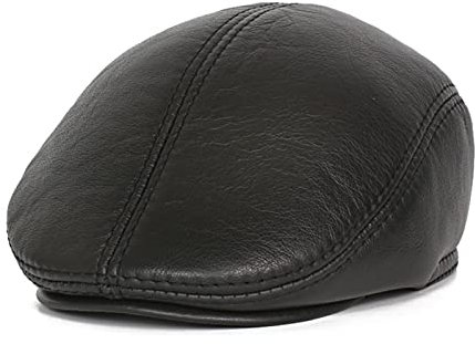 Dunxiles Baskenmütze aus Echtem Leder, Schirmmütze aus Leder für Herren mit Ohrenklappen, Flauschig Warme Newsboy-Mütze – für Winter-Baskenmütze, Ledermütze