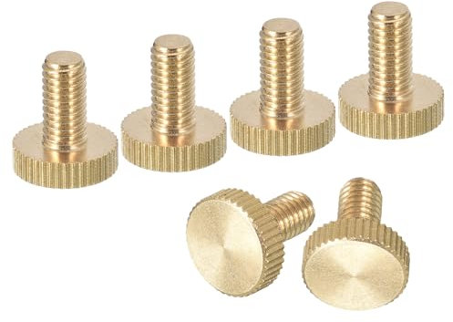 sourcing map M6x12mm Knurled Thumb Screws, 6pcs Flat Knurled Head Fully Threaded Brass Thumb Screws Bolts Grip Knobs Fasteners