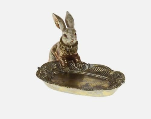 RiloStore Osterhase mit Schale Dekoration Hasenfigur Osterdeko Hase Osterfigur WV1 Nostalgie Vintage Barock Shabby Chic Landhaus Dekoschale Osterkorb Osterschale