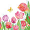 20 Servietten Frühling Schmetterling an schönen Tulpen als Tischdeko. Papierservietten mit Motiv. Auch für Decoupage und Serviettentechnik 33x33cm