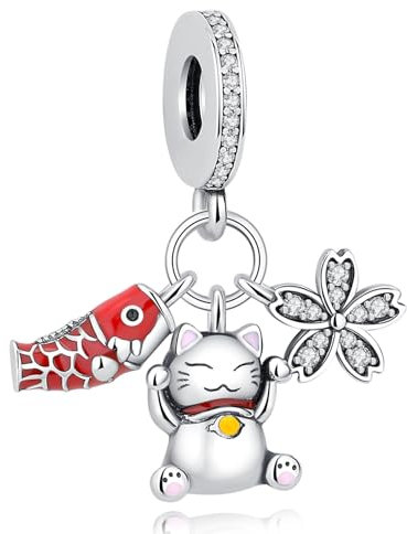 Nbsameng S925 pendentif en argent sterling pour bracelets et colliers Pandora, un cadeau de fête pour les femmes, les filles, Koinobori & Maneki-Neko & Sakura