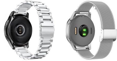 2 Stück Metallarmband Kompatibel mit Withings Steel HR Sport 36mm Armbänder, Mesh Gewebte Edelstahl Uhrenarmband und Solid Metall Armband für SmartWatch, Silber Mesh-Solide
