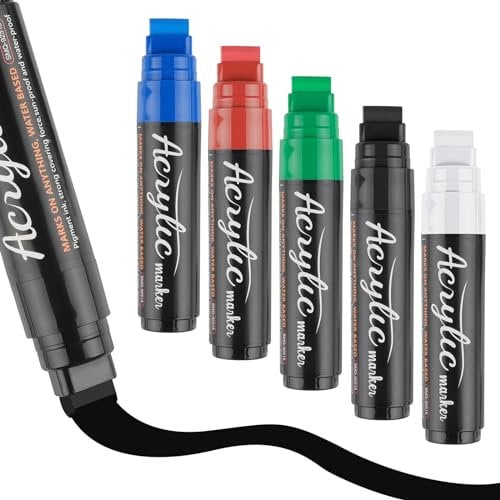 Svalor 15mm Acrylstifte Breit,5 Pcs Graffiti Stift, Bunt Acrylmarker Keilspitze, Permanent Marker Dicke Spitze, Wasserfest Graffiti Stifte zum Bemalen Holz Glas Metall Karton Kunststoff