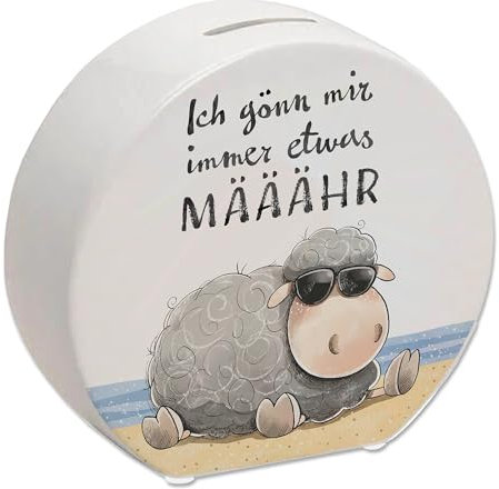 Schaf Spardose mit Spruch Ich gönn Mir Immer etwas MÄÄÄHR Witziger Meerspaß Flauschiges Bauerntier für Urlaub Nordlichtträume Süßes Sparschwein-Design