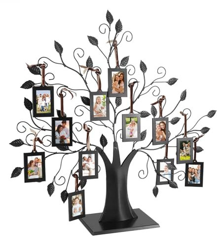 Cocoarm Cornice portafoto autoportante per albero genealogico, in metallo, con 12 cornici per foto da 6,4 x 4,6 cm