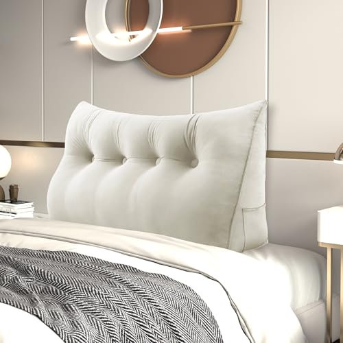 Johnear Rückenkissen Bett Keilkissen Sofa Rückenlehne Lesekissen, Lehnenkissen Dreieckige Kopfkissen Lendenkissen mit abnehmbarem Samt Bezug (Weiß, 140cm