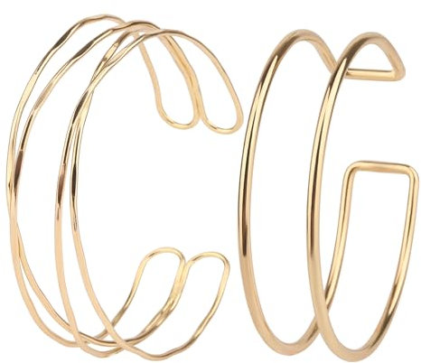 Funtery 2 Stück Minimalistischer Armreif, Offene Armband Minimalistische Armmanschette Schichtarmband Oberarmreif Eleganter Manschettenarmreif Runder Armreif Stapelbarer Schmuck für Frauen und Männer