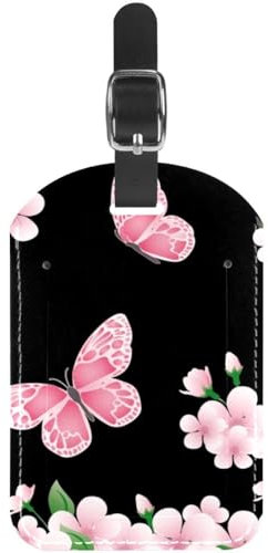 LVTISEE Lot de 1 étiquette de bagage pour valise, papillon rose, fleurs de pêche, en cuir synthétique, avec housse de protection de confidentialité pour voyage