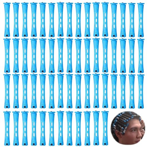 Perm Rods Perm Kit 60 PCS Small Size Hair Curlers Rollers 0.35 Inch Hair Rollers Perm Kit Short Hair Men Home Perm Kits for Long Short Hair Styling Tool Hair Curlers for Women and Men (Blue)