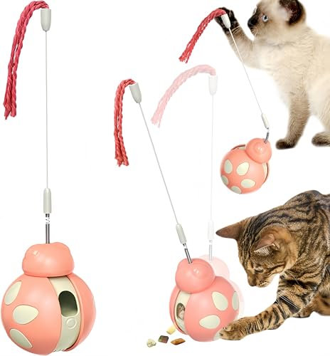 Interactive Cat Toy Ball, Indoor Feeding Device with Tumbler Design, Pink