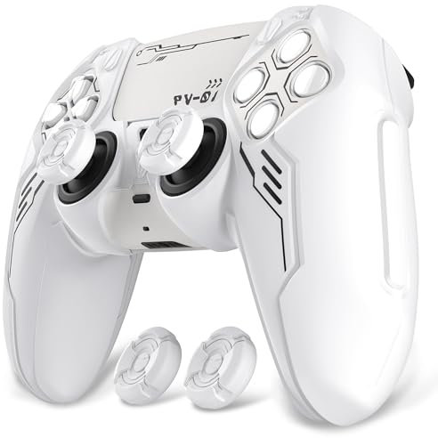 playvital Protection pour ps5 Coque Manette,Housse Silicone avec 2 Capuchons Joystick pour ps5 Controller et 6 Autocollants,Cover Grip Compatible avec Station de Charge-Blanc