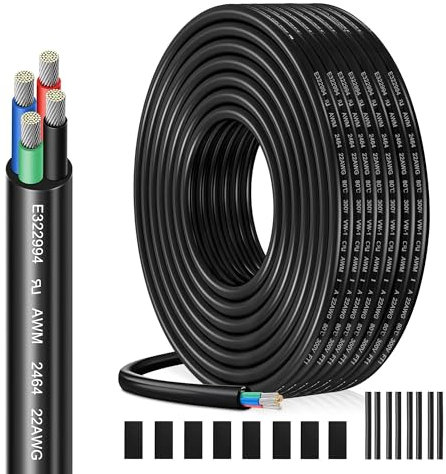 22AWG 4x0,34mm²UL2464 Elektrischer Draht,10m 4-adriges Verlängerungskabel,300V spannungsfest,verzinntes Kupferkabel,geeignet für LED-Lampen im Automobil,Landschaftsbeleuchtung und Outdoor-Geräte