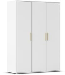 Rauch Möbel Hamilton, Kleiderschrank, Schrank, Garderobe, Organizer, 3-türig, Farbe Weiß, Holzgriff Eiche Massiv, 140x194x54cm