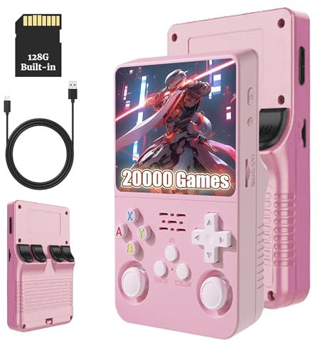 R36S Retro Handheld Game Console, 3.5-inch IPS Screen, 128G, 20000+ Games, Portable Gaming Device for Kids & Adults, Supports Multiple Emulators (PINK)