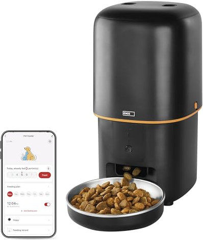 EMOS - GoSmart Futterautomat 4 l - WLAN Pet Care Futterspender mit App - Trockenfutter Automat für Katze & Hund mit Zeitplan, Sprachaufzeichnung, Dosierung 1–10 Mahlzeiten pro Tag - Schwarz