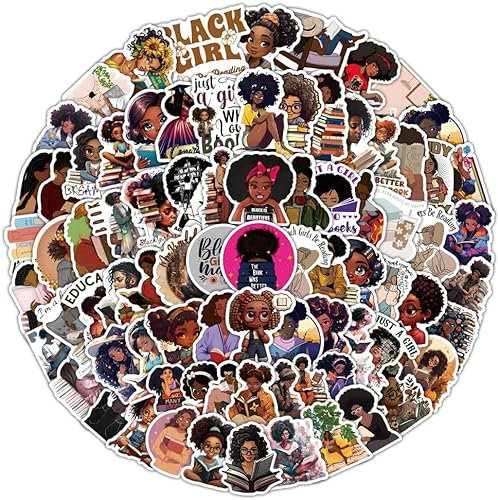 Black Girl Stickers for Books - 100Pcs Premium Bookish Decals for Kindle & Laptop, African American Woman Bookworm Gifts, Literary Planner Stickers for Adults, Waterproof Vision Board Supplies
