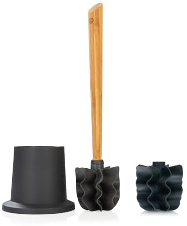 SAUBA Toilettenbürste LOOWY Woodline Kunststofftopf dunkelgrau | Set mit Toilettenbürstenhalter und zusätzlichem Ersatzkopf | Klobürste Holz mit Halterung für WC & Bad | hygiensich & reinigungsstark