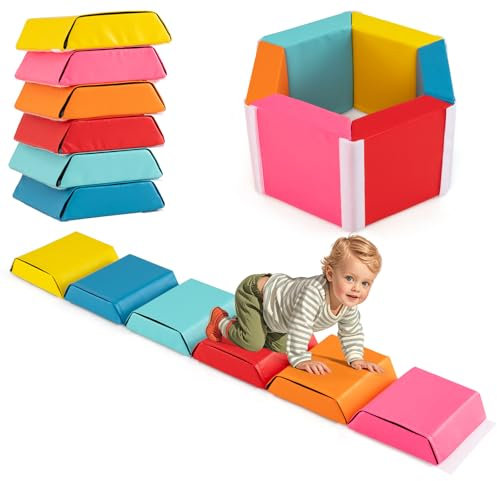 HOMFME Parcours Motricité Bébé 6 Blocs avec Attache Auto-Agrippante, Combiné Librement comme Tunnel, Fosse à Balles, Module Motricité Bébé avec Housse Amovible pour Ramper, Grimper, Idéal pour Chambre