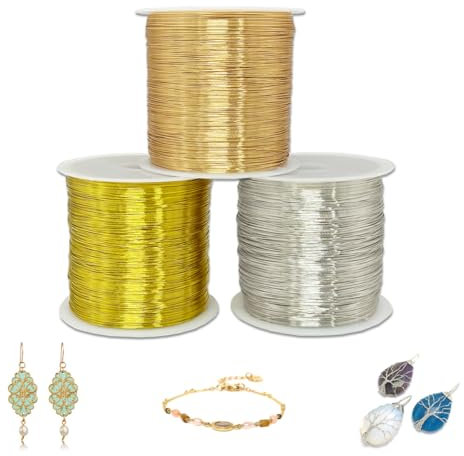 WWYSSZ 3 Rotoli Filo Metallico per Bigiotteria 0.3mm X 100M, Filo di Rame per Gioielli, Argento/Oro/Oro Rosa, Fili Metallici per Uncinetto Metallico, Bracciali, Anelli,Orecchini,Artigianato Fai Da Te