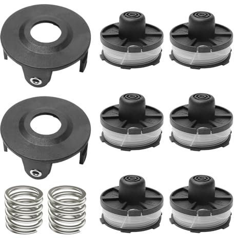 LYPPUL Fadenspulen für Makita Rasentrimmer, 6 Stücke Ersatz Rasentrimmer Spule mit 2 Spulenabdeckung und 2 Ersatzfeder für Makita Trimmer Akkusence 195858-1/196146-9, φ1.6mm*8.3m
