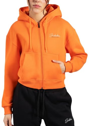 SMILODOX Sweatjacke Damen Enara, Strickjacke mit Frontzipper und Kängurutasche, gesticktem Logo auf Brust, weichem Stoff mit Bündchen, Bequeme Kapuzenjacke für Sport, Freizeit, Alltag und Outdoor